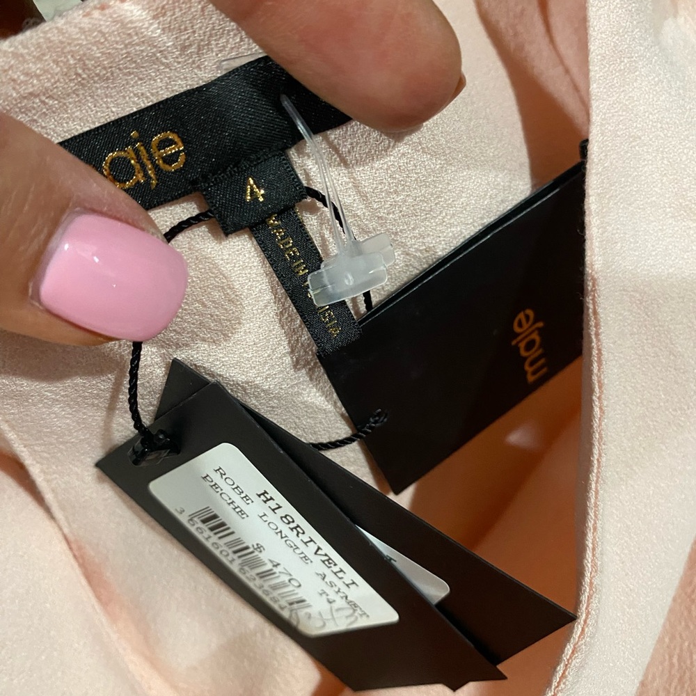 Maje Riveli Cold Shoulder Crepe Midi Elegant Pink Ruffle Dress‎ - Picture 9 of 12